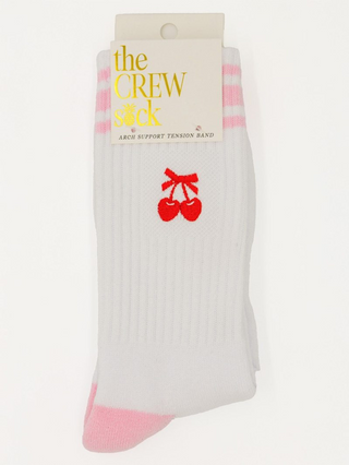 Cherry Kinda Cozy Embroidered Crew Socks