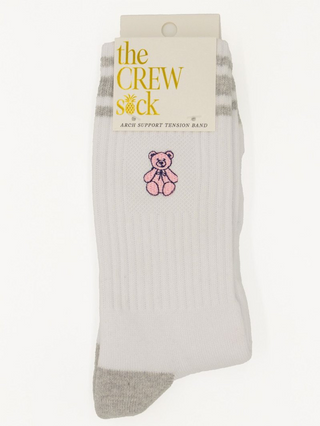 Pink Bear Kinda Cozy Embroidered Crew Socks