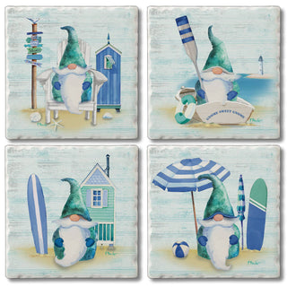 Coastal Gnomes Assorted Image Tumbled Tile Coaster 4 Pack