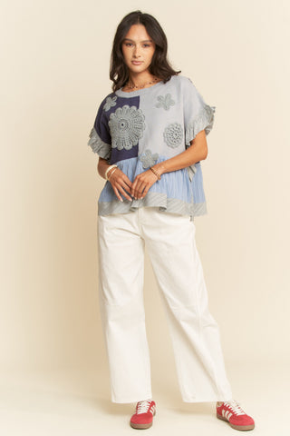 Patchwork On Your Heart Top in Denim