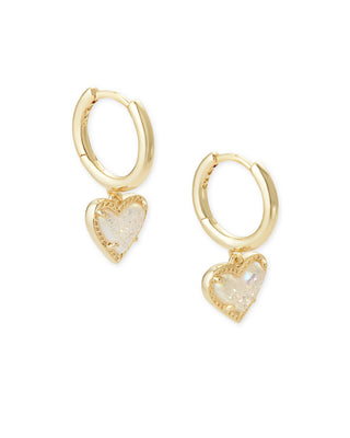 Ari Heart Huggie Earrings in Gold Iridescent Druzy