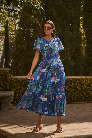 Bazaar Breeze Dress In Cobalt-Combo