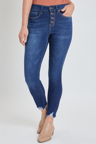 Exposed 4 High Rise Button Skinny Ankle Sustainable Jeans In Dark Wash