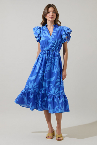 Breezy Blooms Dress In Navy-Blue