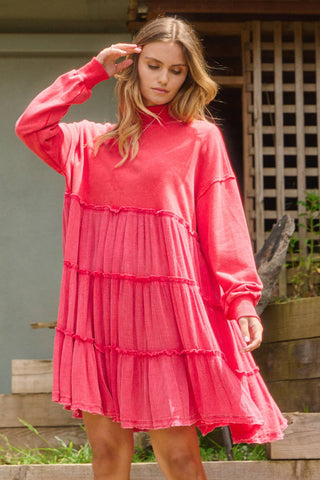 Be My Baby Sweatshirt Baby Doll Dress In Washed Red