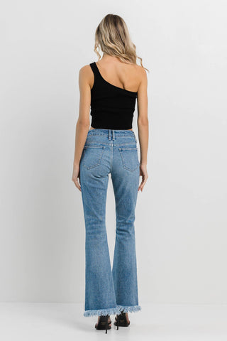 Fringe Hem Bootcut Jeans In Medium Denim