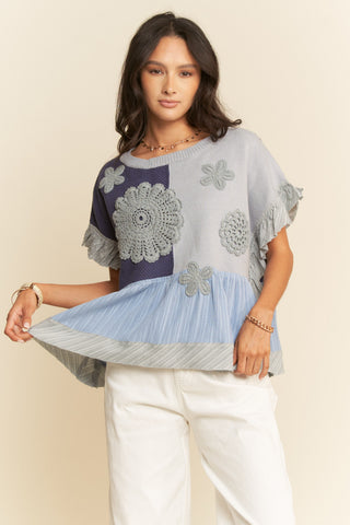 Patchwork On Your Heart Top in Denim