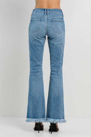 Fringe Hem Bootcut Jeans In Medium Denim