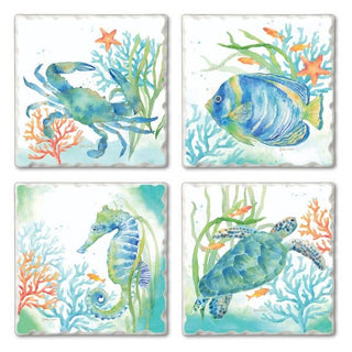 Sea Life Serenade Assorted Image Tumbled Tile Coaster 4 Pack