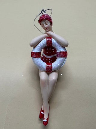 Nautical Vintage Lady Ornament in Red