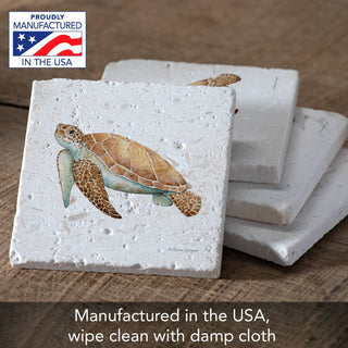 Sea Turtle 4 Pack Natural Shell Stone Absorbent Coasters