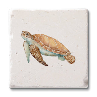 Sea Turtle 4 Pack Natural Shell Stone Absorbent Coasters