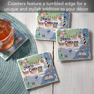 North Carolina Attractions Absorbent Stone Coaster 4 Pack