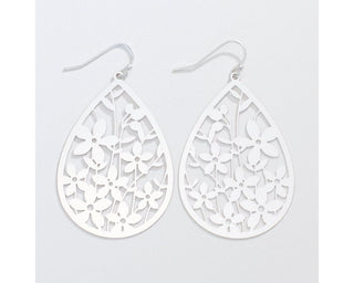 Silver Flower Cutout Drop Earrings