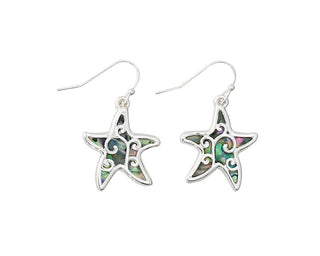 Abalone Starfish & Silver Scroll Earrings