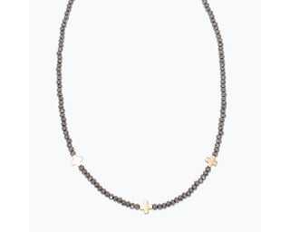 Smoky Grey Bead & Cross Necklace