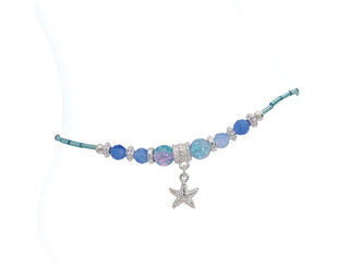 Silver Starfish Charm & Crackle Bead Anklet