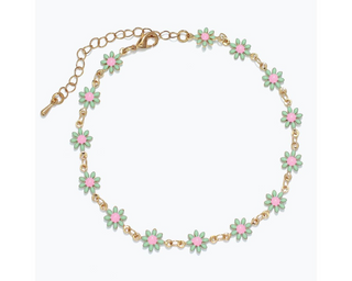 Linked Enamel Mint Flowers Anklet