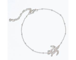 Silver Turtle With Pearl Anklet