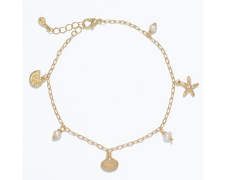 Gold Sea Life With Pearls Anklet