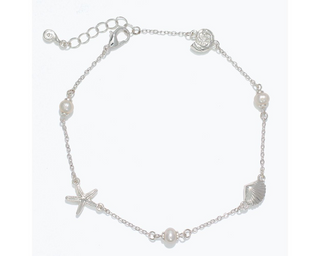 Silver Sea Life With Pearls Anklet