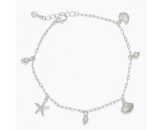 Silver Sea Life With Pearls Anklet