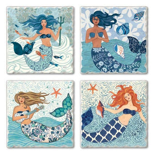 Mermaid Island Assorted Image Tumbled Tile Coaster 4 Pack