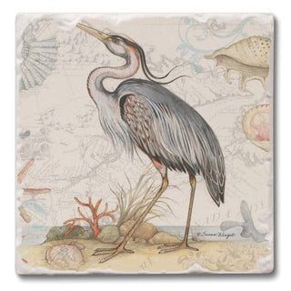 Shoreline Blue Heron Absorbent Stone Tumbled Tile Coasters