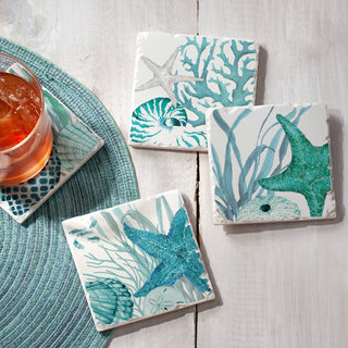 Coral Life Assorted Image Tumbled Tile Coaster 4 Pack