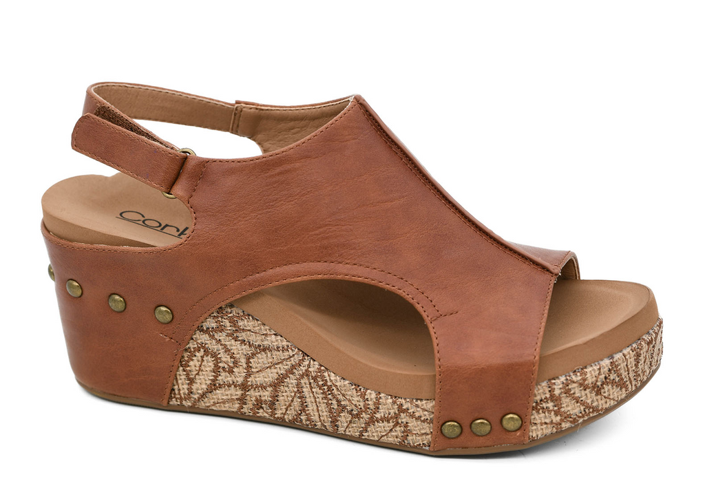 Corkys Case Closed Wedges in COGNAC SMOOTH