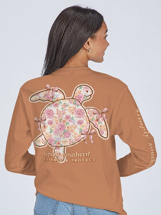 Coquette Flower Turtle Tracker Long Sleeve T-Shirt in Chestnut