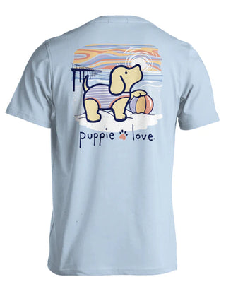 Beach Ball Pup Short Sleeve T-Shirt in Light Blue