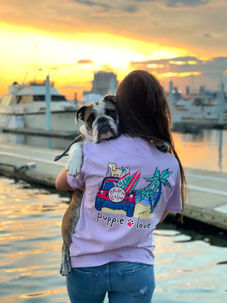 Beach Bum Pup Short Sleeve T-Shirt in Orchid