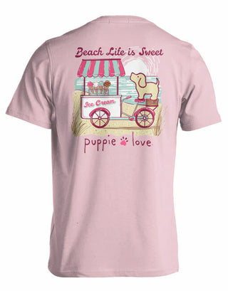 Beach Life Is Sweet Pup Short Sleeve T-Shirt in Light Pink