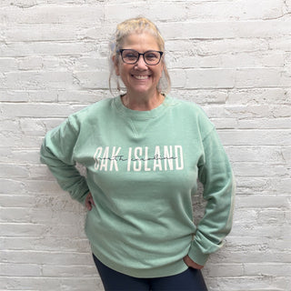 Unisex Burn Wash Crew Neck Sweatshirt - Sage - Script Oak Island