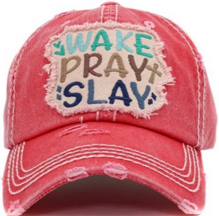 Wake Pray Slay Hat in Pink