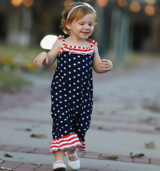 Star Stripes July 4th Patriotic Baby Girls' Romper Jumpsuit