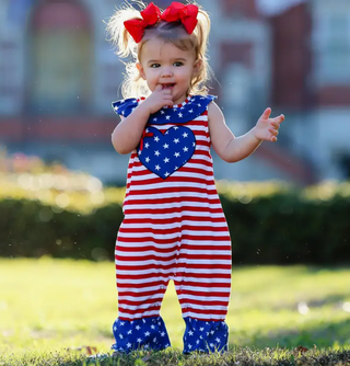 Fourth of July Heart America Flag Baby Girls' Romper