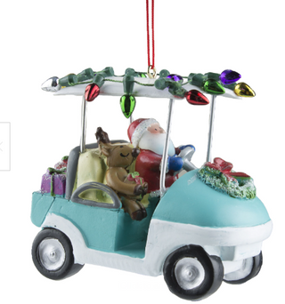 Golf Cart Santa & Reindeer Ornament - Oak Island