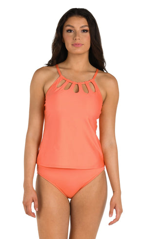 Drop In The Waves Tankini Top in Coral