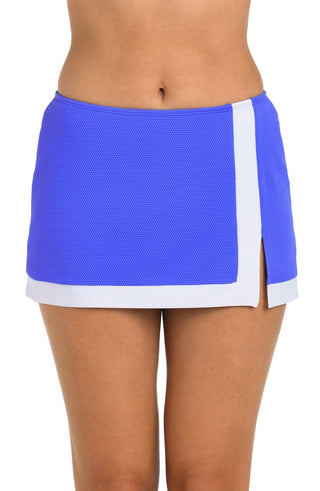 Sunny Side Santorini Block Swim Skort in Periwinkle