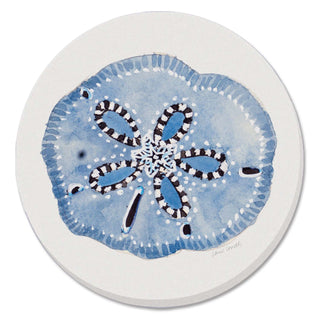 Indigo Sand Dollar Round Absorbent Stone Coaster 4pk