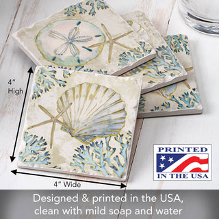 Playa Shells Assorted Image Tumbled Tile Coaster 4 Pack