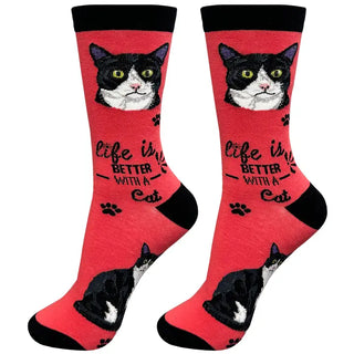 Life is Better With A Black & White Cat Crew Socks
