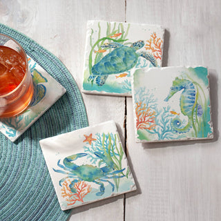 Sea Life Serenade Assorted Image Tumbled Tile Coaster 4 Pack