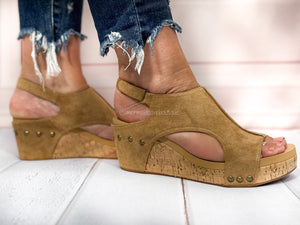 Carley Wedge in Camel Suede