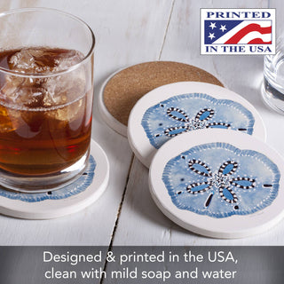 Indigo Sand Dollar Round Absorbent Stone Coaster 4pk