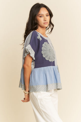 Patchwork On Your Heart Top in Denim