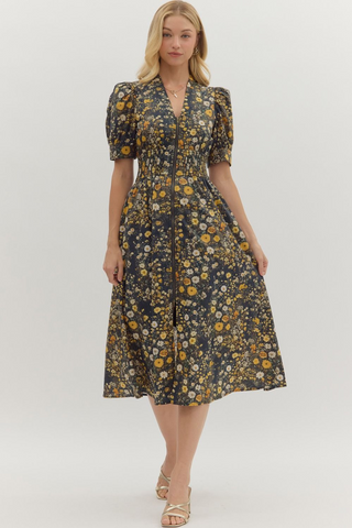 Bountiful Garden Dress In Black