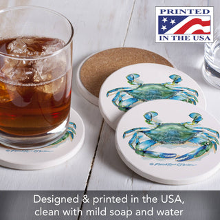 Teal Crab Round Absorbent Stone Coaster 4pk